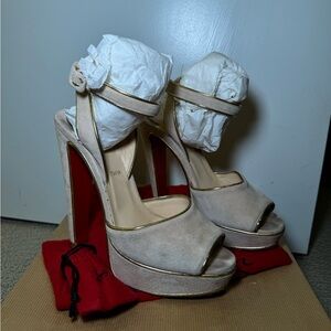 Christian Louboutin  Suede Loulou Dance 140 Beige Heels w/ Box & Dustbag 40.5